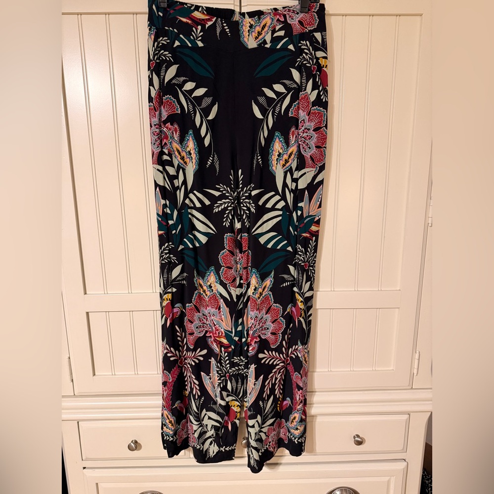 Caballero Flowy Black Floral Pants with Colorful Botanical Print size Medium